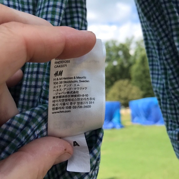 H&M Green Blue White Plaid Checkered Button Up Down Long Sleeves Shirt Boys 6-7 - Picture 6 of 13